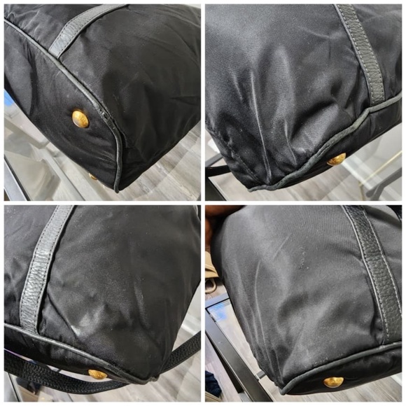 This authentic Prada Tessuto & Vitello Daino Nylon Shopping Tote Bag Black is in - Picture 8 of 12
